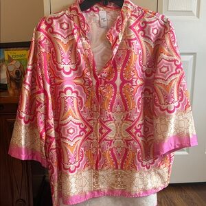 Source Unknown Vibrant Pink and Gold Blouse